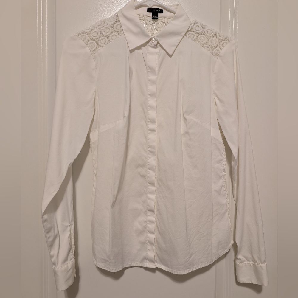 Ann Taylor White Blouse with Lace Detail